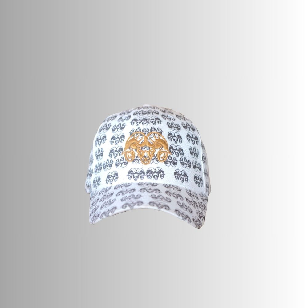 Casquette Blanche - Motifs noirs - Logo Doré - Aries By JL