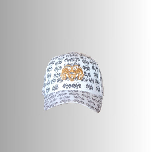 Casquette Blanche - Motifs noirs - Logo Doré - Aries By JL