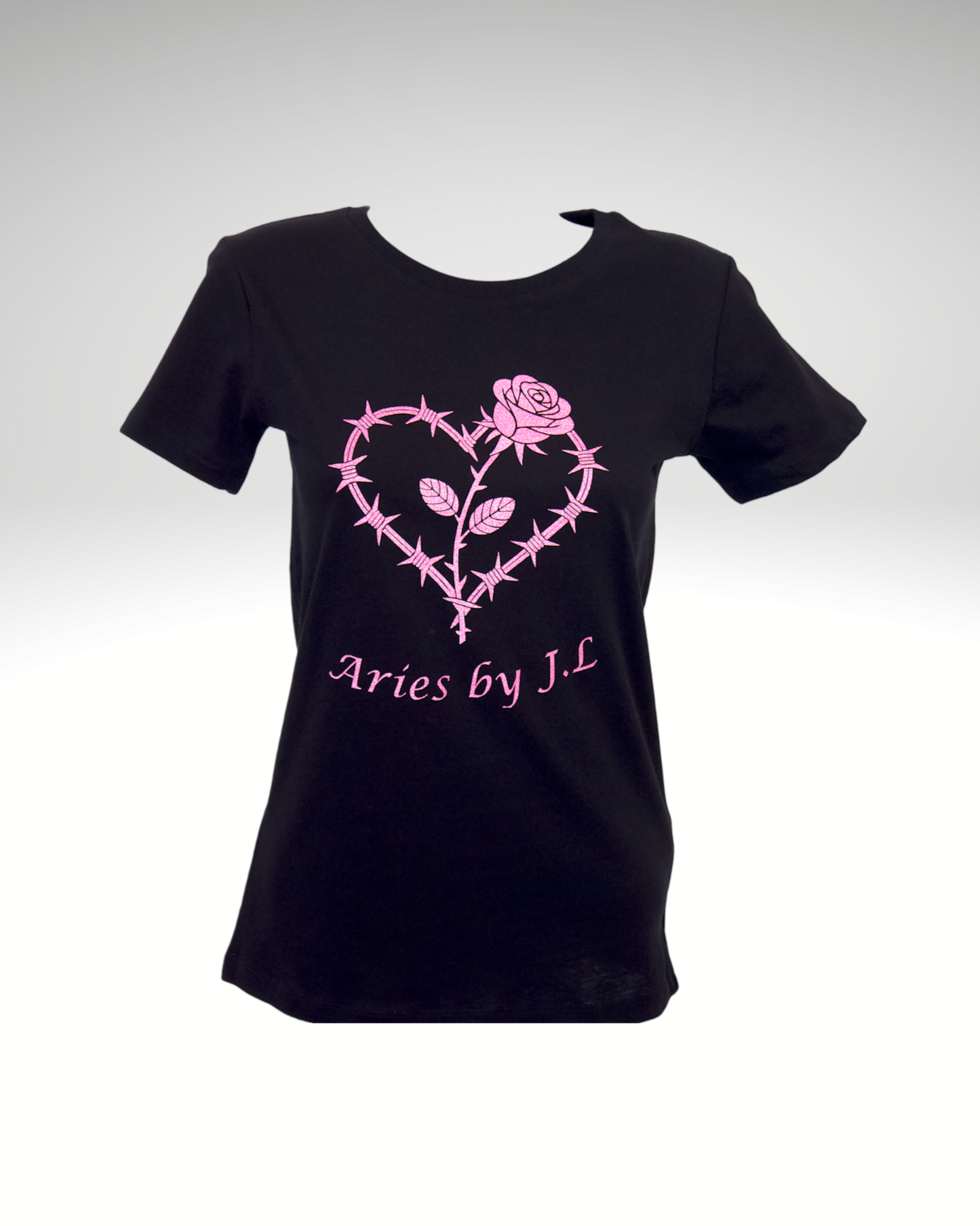 T-shirt femme noir Barbelé rose pailleté